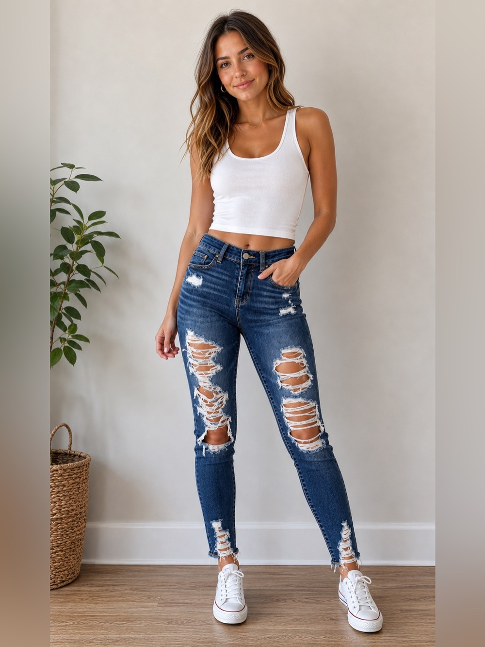 American Eagle Outfitters Dark Blue Distressed Skinny Jeans